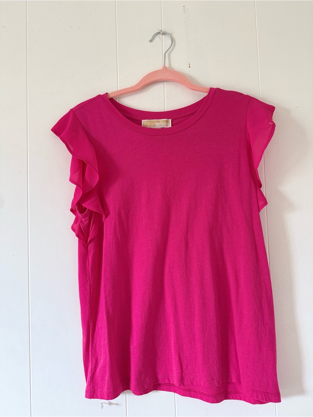 Michael Kors Fuchsia Ruffle Sleeve Short Sleeve Tee